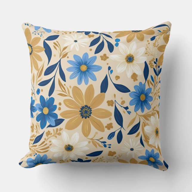 Coussin floral bleu et or (Recto)