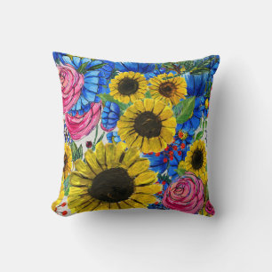 Coussin Floral bleu jaune rose sans joint