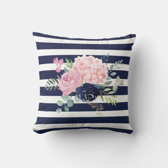 Coussin floral bleu rose et marine (Recto)