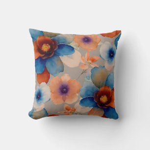 Coussin Floral bleu, rouge et orange