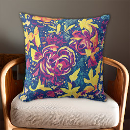 Coussin Floral bleu violet jaune Motif