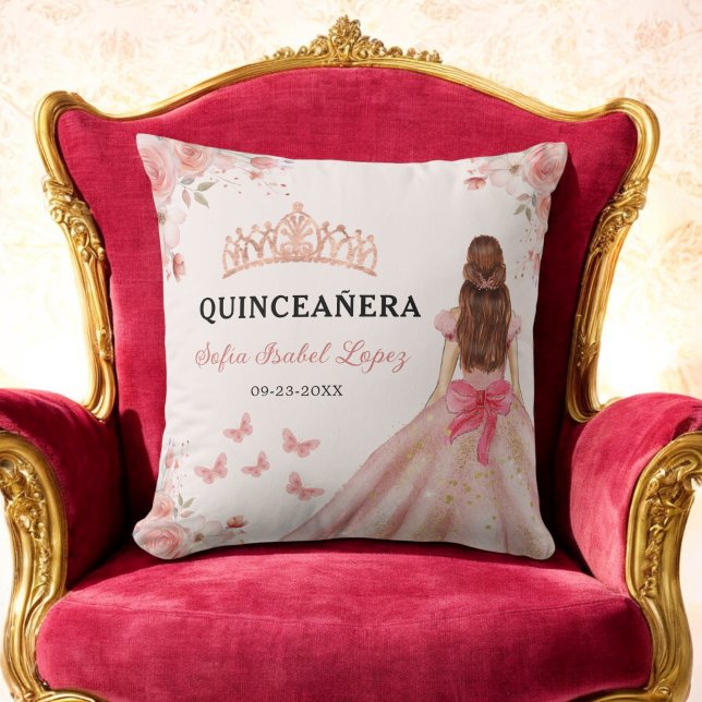 Coussin Floral Blush rose princesse Quinceanera (Créateur téléchargé)