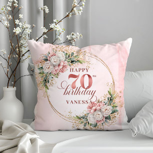 Coussin Floral Bohème Rose Pâle 70e Anniversaire 