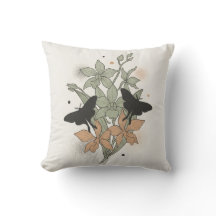 Coussin Floral Botanique Papillon Vert Sauge