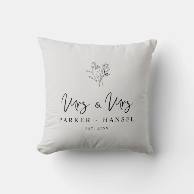 Coussin Floral Bouquet MRS & MRS Quote Lesbian Couple (Recto)
