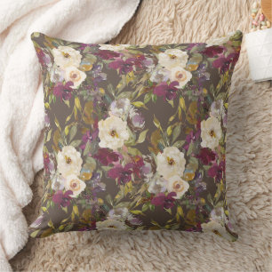 Coussin Floral Bourgogne couleur crème Brown élégant