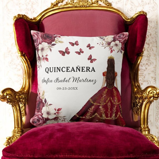 Coussin Floral Bourgogne Princesse Quinceanera Anniversair (Créateur téléchargé)