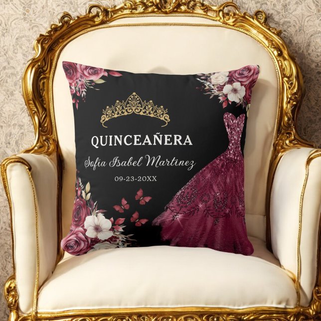 Coussin Floral Bourgogne Princesse Quinceanera Anniversair (Créateur téléchargé)