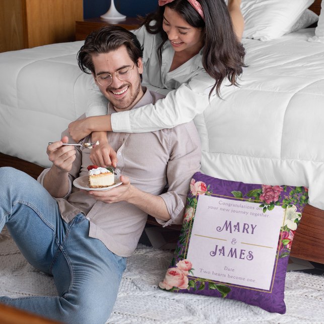 Coussin Floral Custom Texte Mariage Anniversaire Cadeau Vi (Créateur téléchargé)