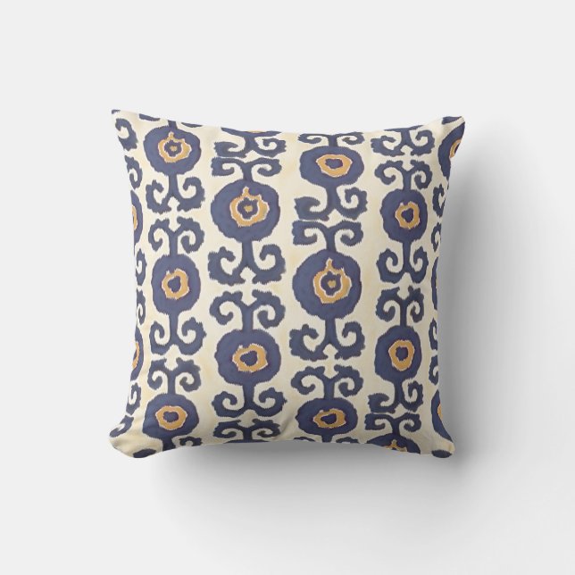 Coussin Floral Damask IKAT Tribal Bohemian Motif Navy (Recto)
