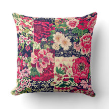 Floral de chaume chinois rouge et bleu