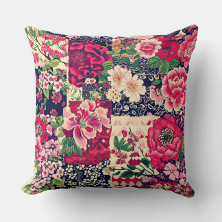 Coussin Floral de chaume chinois rouge et bleu