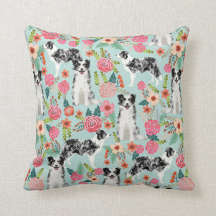 Coussin floral de Collie à la frontière de Blue 