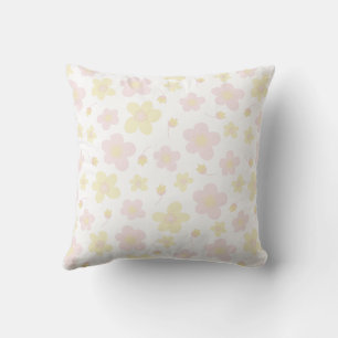 Coussin Floral de créateur jaune et rose sur blanc