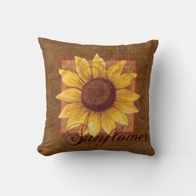 Coussin floral de décor de collage de tournesol (Recto)