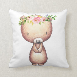Coussin floral de fille d'ours de région boisée de