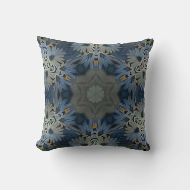 Coussin Floral de marguerite bleu antique (Recto)