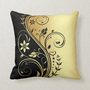 Coussin floral de noir de rouleau d'or élégant