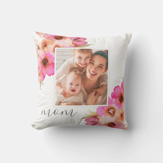 Coussin floral de photo du jour de mère de maman (Recto)