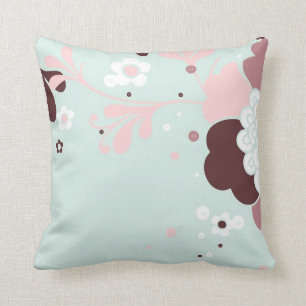 Coussin Floral Design Brown Bleu Et Rose