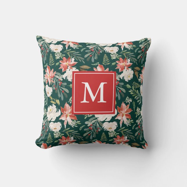 Coussin Floral d'hiver | Monogramme de vacances (Recto)