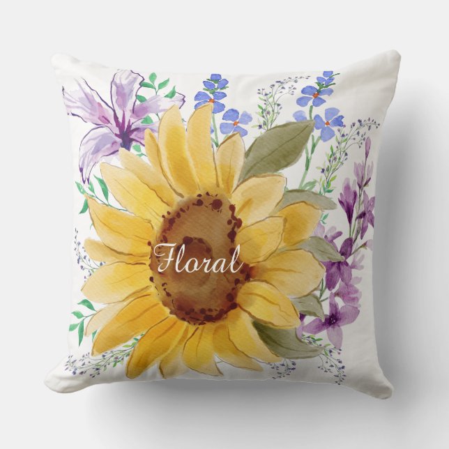 Coussin Floral élégant aquarelle mignonne été décoratif (Recto)