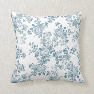 Coussin Floral élégant de Bohème blanc bleu vintage