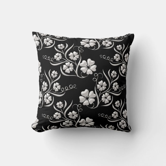 Coussin Floral élégant en noir et blanc (Recto)