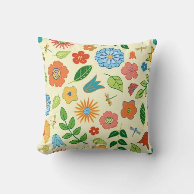 Coussin Floral et libellule modelés (Recto)