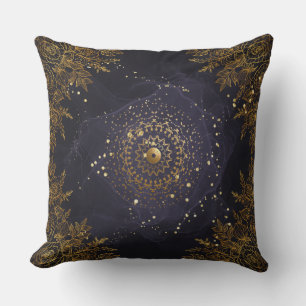 Coussin Floral floral mauve et or orné