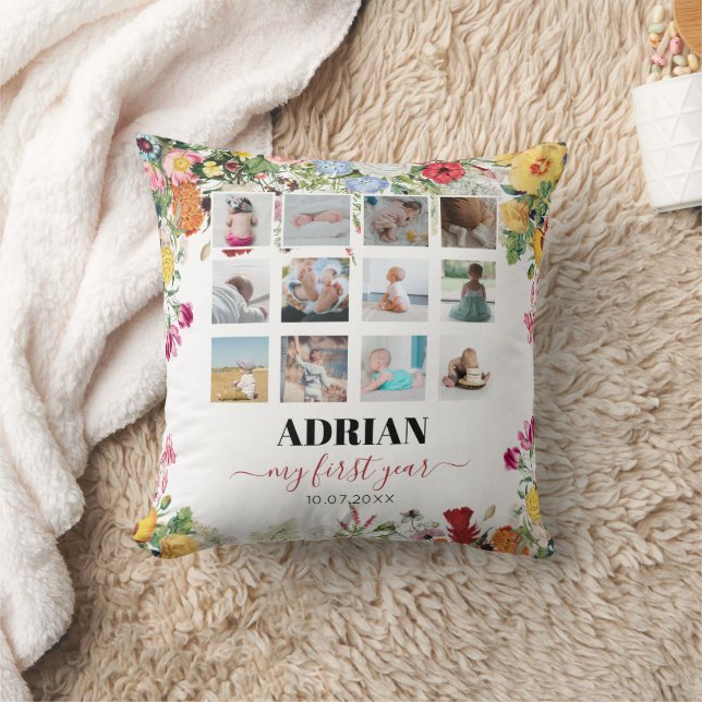 Coussin Floral Garden Baby First Year Photo Collage (Couverture)