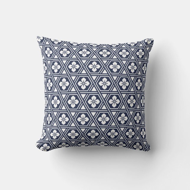 Coussin Floral géométrique bleu moderne (Recto)