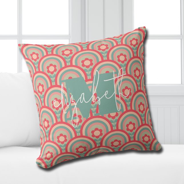 Coussin Floral géométrique super (Personalized or leave customization blank to remove monogram.)
