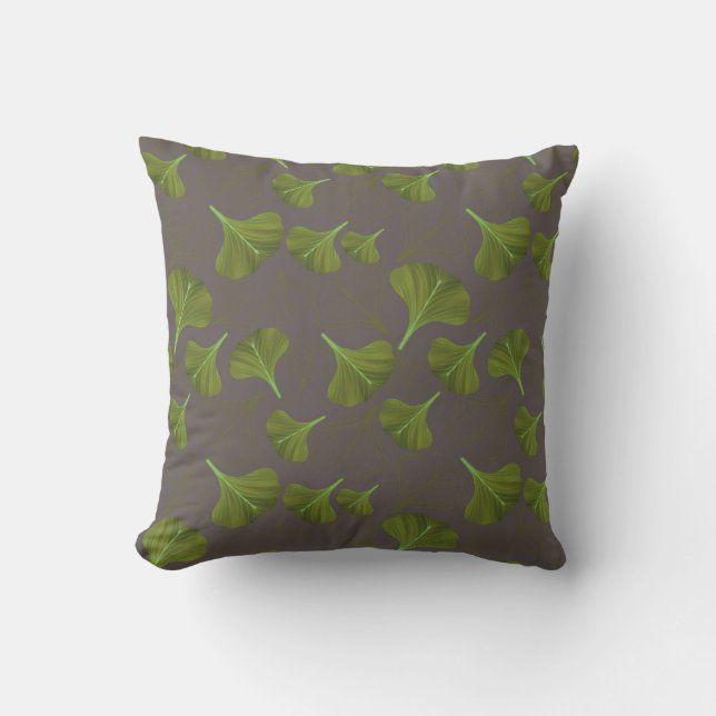 Coussin Floral Gingko Motif gris feuille (Recto)
