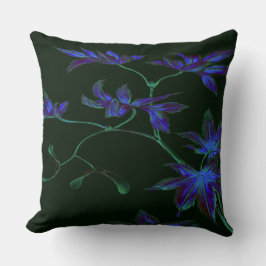 Coussin floral japonais profond bleu et vert