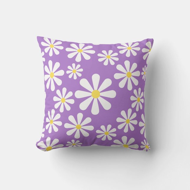 Coussin Floral jaune blanc pourpre de marguerite folle (Recto)