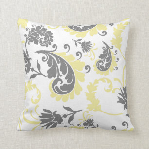 Coussin floral jaune et gris 16x16 d'accent