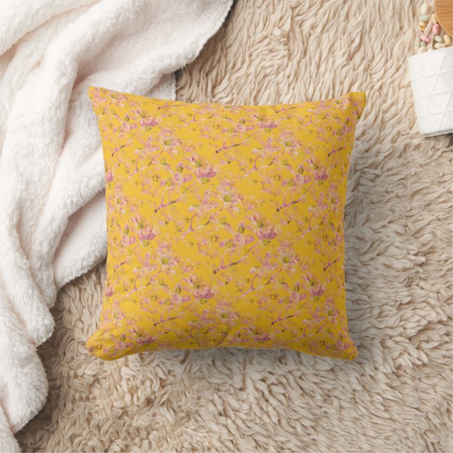 Coussin Floral jaune et rose moutarde (Couverture)