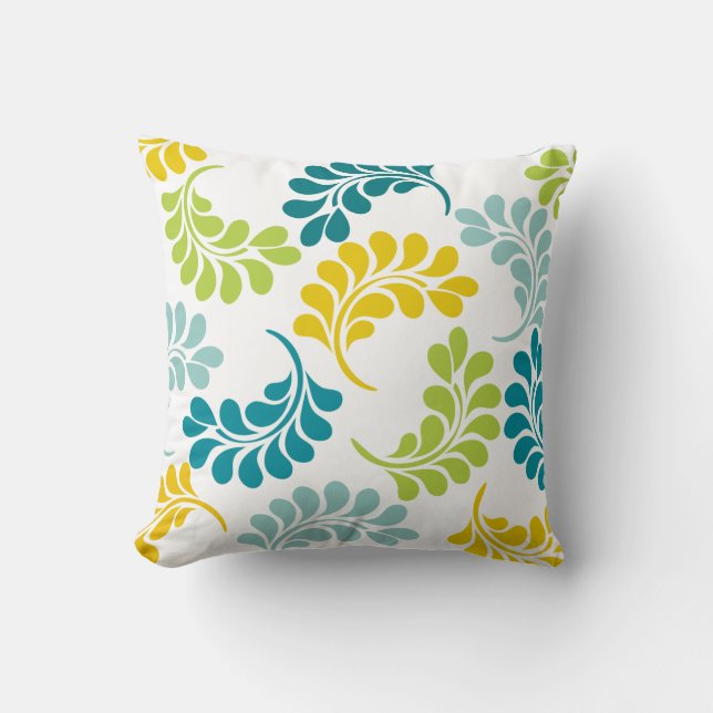 Coussin floral jaune vert turquoise (Recto)