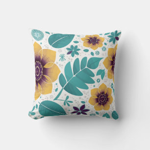 Coussin Floral jaune vif et Turquoise sur Arrière - plan b