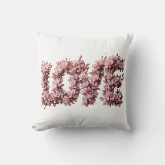 Coussin Floral 'LOVE' Pillow | Pink Cherry Blossom  (Recto)
