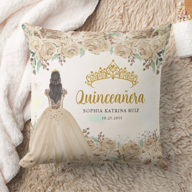 Coussin Floral Lumière Or Princesse Tiara Quinceanera (Couverture)