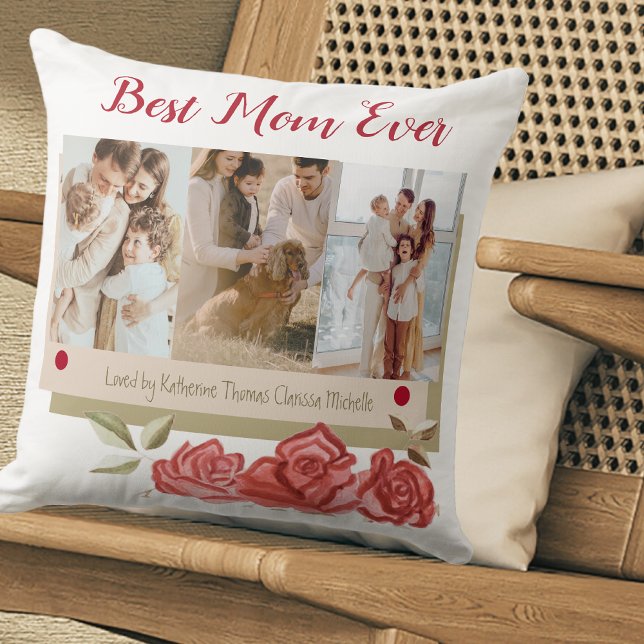 Coussin Floral moderne mignonne Photo Best Mom Ever Mother (Créateur téléchargé)