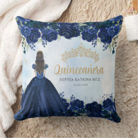Floral Navy Blue Gold Princess Tiara Quinceanera