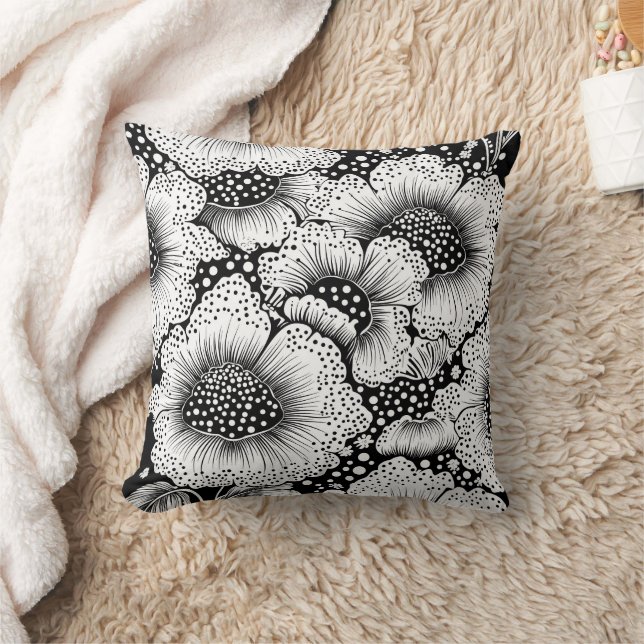 Coussin Floral noir et blanc gras (Couverture)