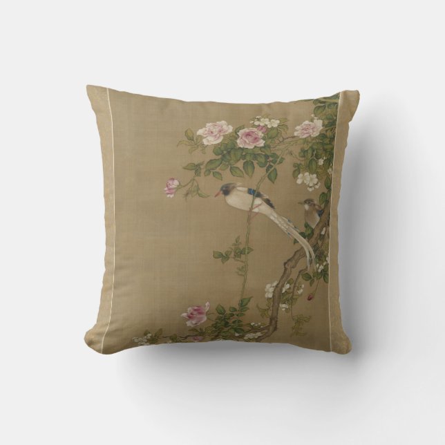Coussin Floral Oiseau asiatique style antique (Recto)