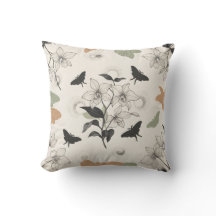 Coussin Floral Papillon Botanique Neutre