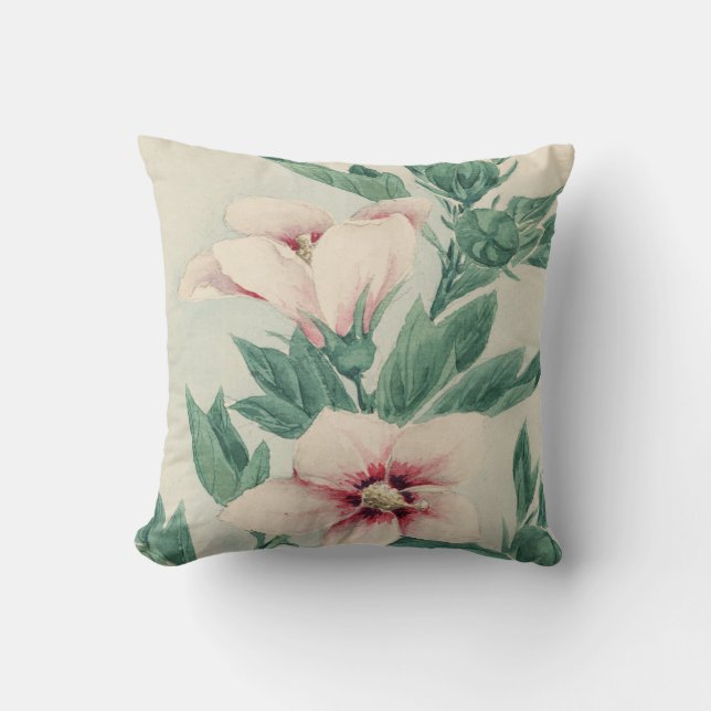 Coussin Floral peint à la main d'aquarelle verte rose (Recto)