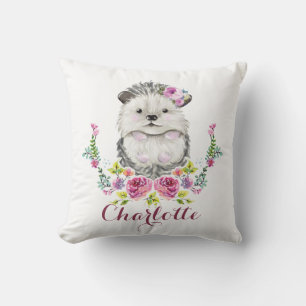 Coussin Floral peint à la main de hérisson personnalisé