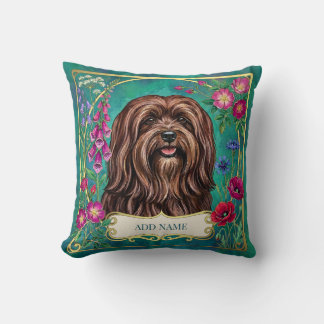 Coussin floral personnalisé Lhasa Apso rouge marro